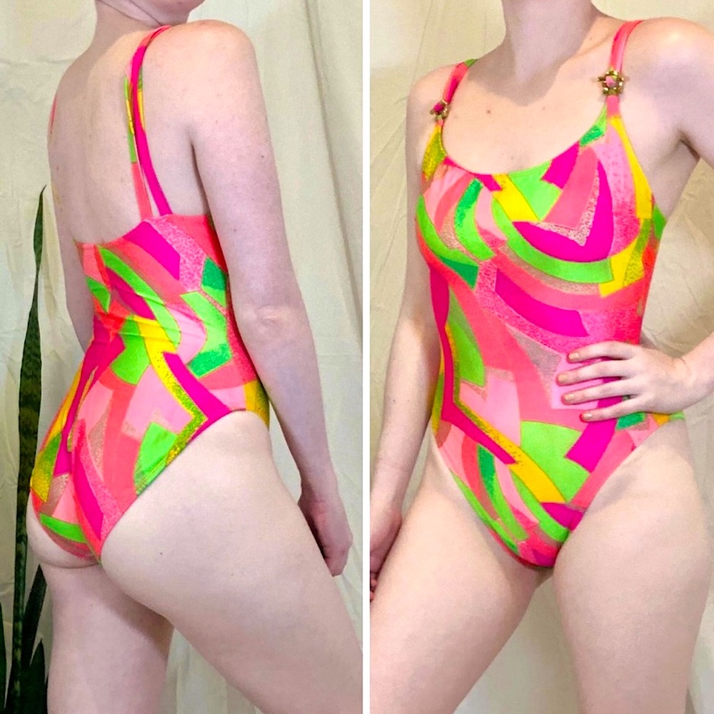 Vintage La Blanca 1990s Neon Barbie One Piece Swimsuit